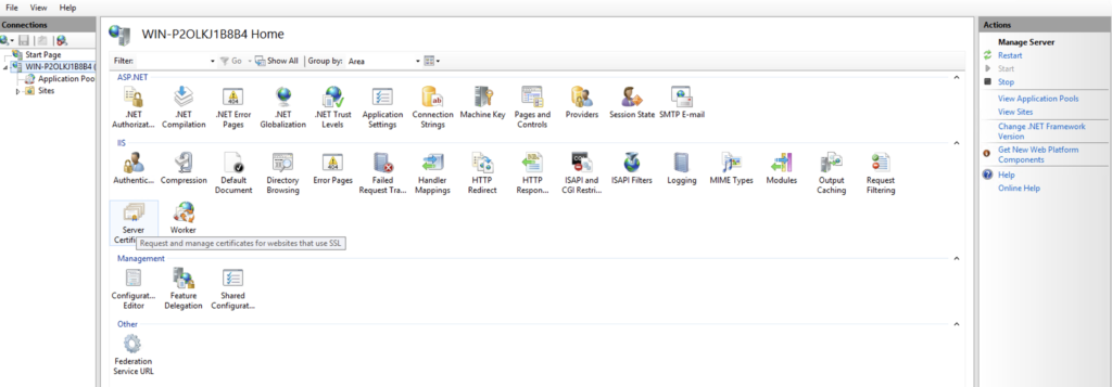 IIS certificate installation.