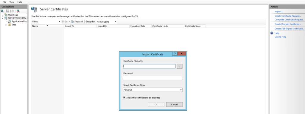 Import SSL certificate on IIS