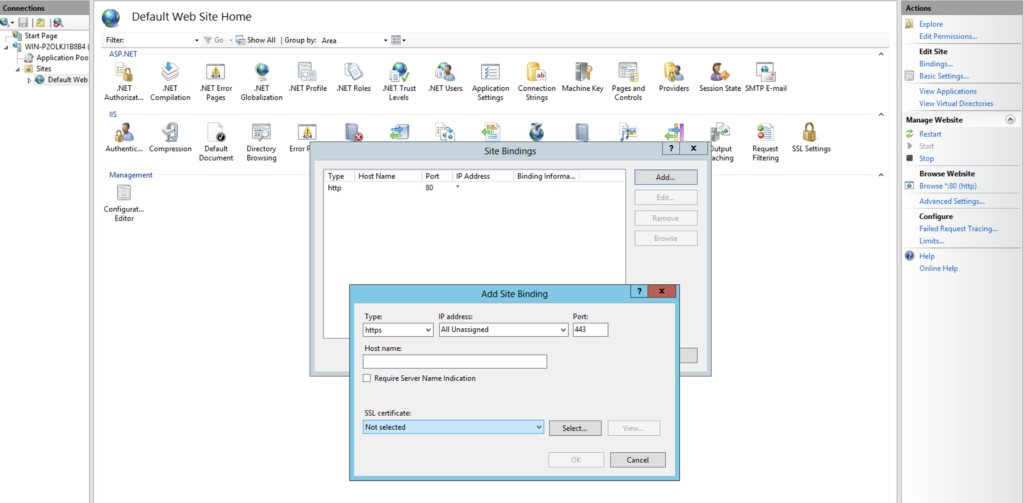 IIS binding on HTTPS to install ssl